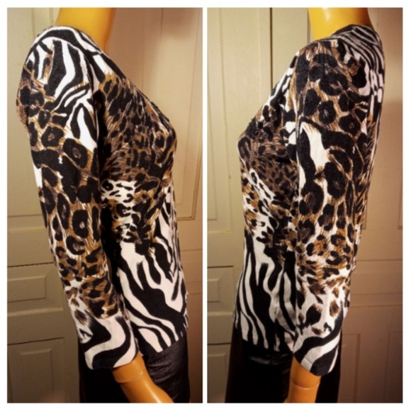 Beaded sequined animal print cardigan sweater leopard cheetah zebra - Picture 4 of 9